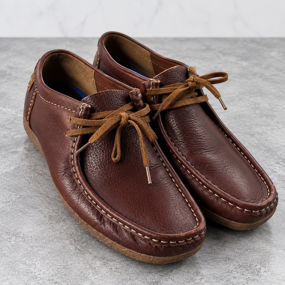 Clarks Shacre II Run Moccasin Mens 9 Brown Leather Lace Up Wallabee Style Shoes
